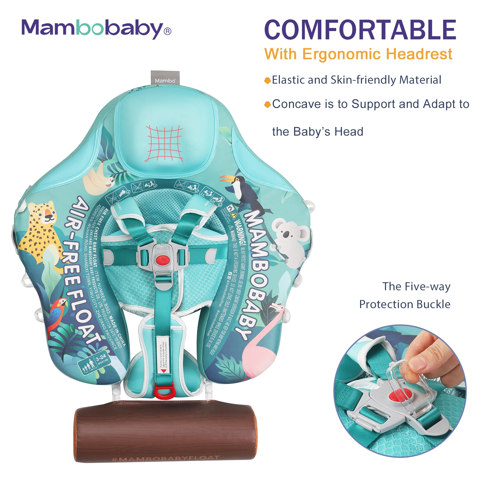 Mambobaby Babyzwembadvlotter met luifel en tegel Babyzwemring Babyzwemtrainer Cirkel met verstelbare riem voor jongens en meisjes