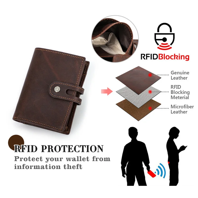 Vintage Luxury Genuine Leather Airtags Wallet Men Women Purse With RFID Blocking Box Anti-lost ID Credit Card Bag