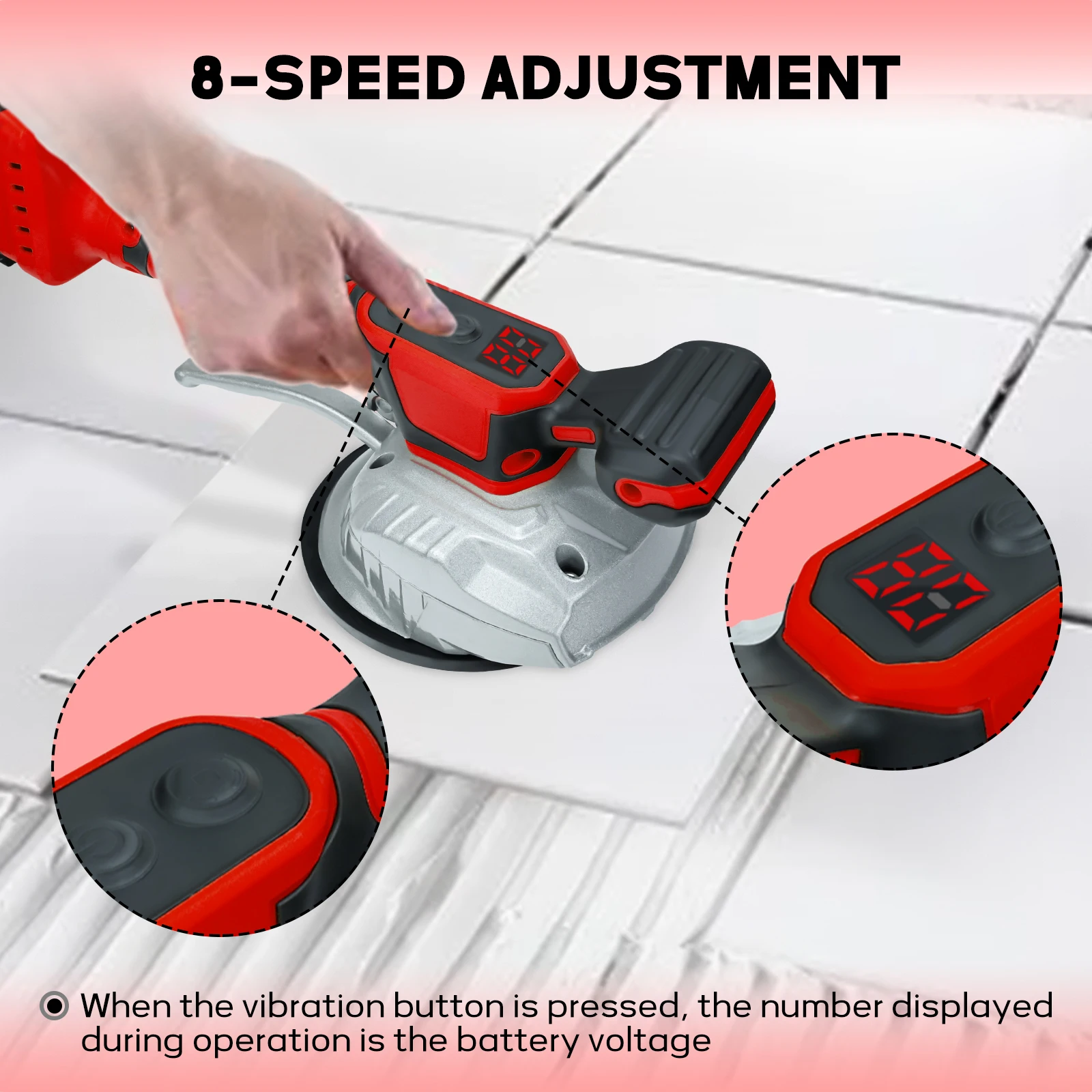 Cordless telha vibração nivelamento máquina, Display Digital, 8 velocidade ajustável, Tiler vibrador para Milwaukee bateria, sem bateria