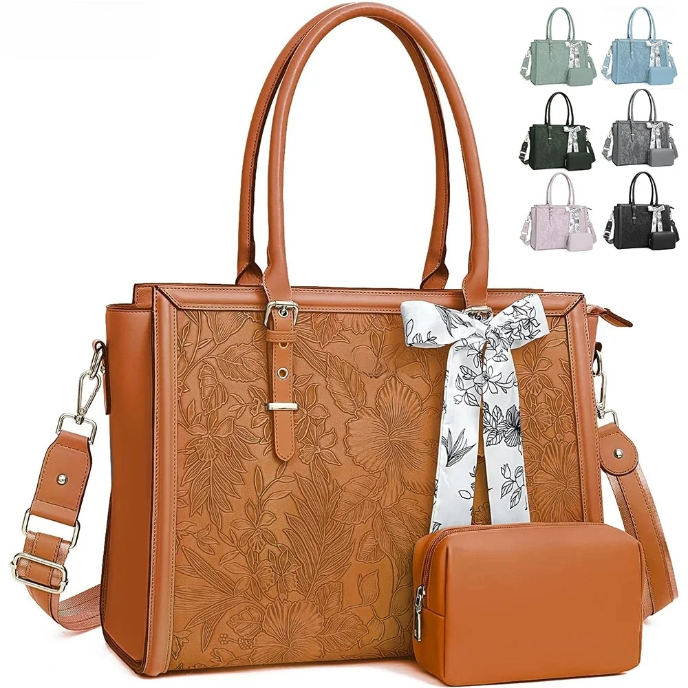 Torba na laptopa 15 16 17 17,3 cala PU Leather Tote Bag dla M4 M3 M2 M1 MacBook Air Pro Dell Notebook Torba na ramię damska — zdjęcie produktu 7