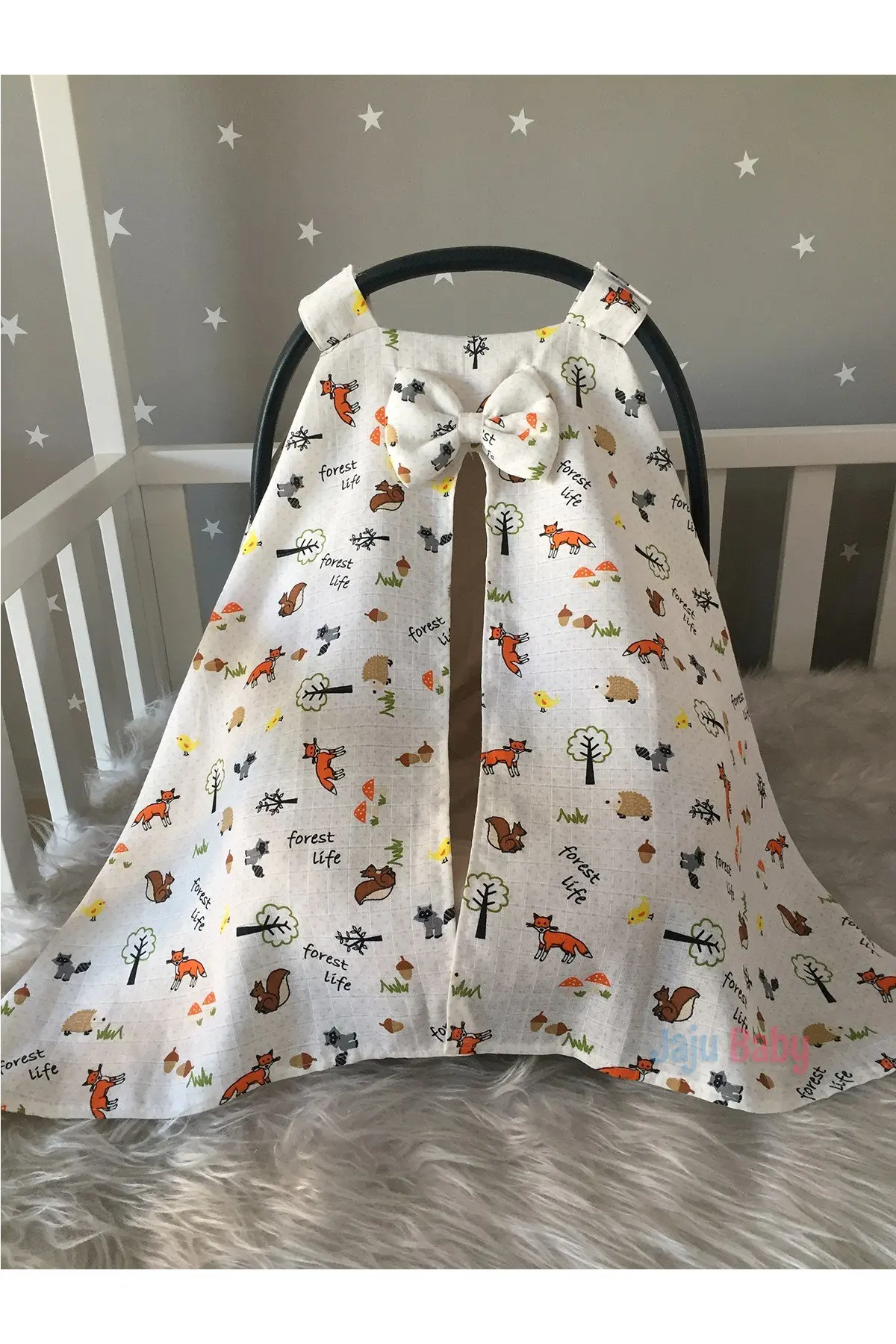 Handmade Muslin Fabric Fox Design Stroller Cover