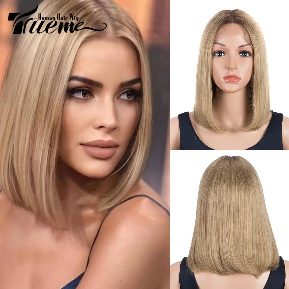 Trueme Knochen Gerade Bob Spitze Front Menschliches Haar Perücken Omber Blonde Menschliche Perücken Für Frauen Farbige Brasilianische Transparent