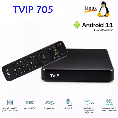 2025 Latest 4K H.265 Smart TV Box TVIP 705 Nordic one tv box Android 11.0+Linux 2.4/5G WIFI BT hot in Sweden Norway Finland