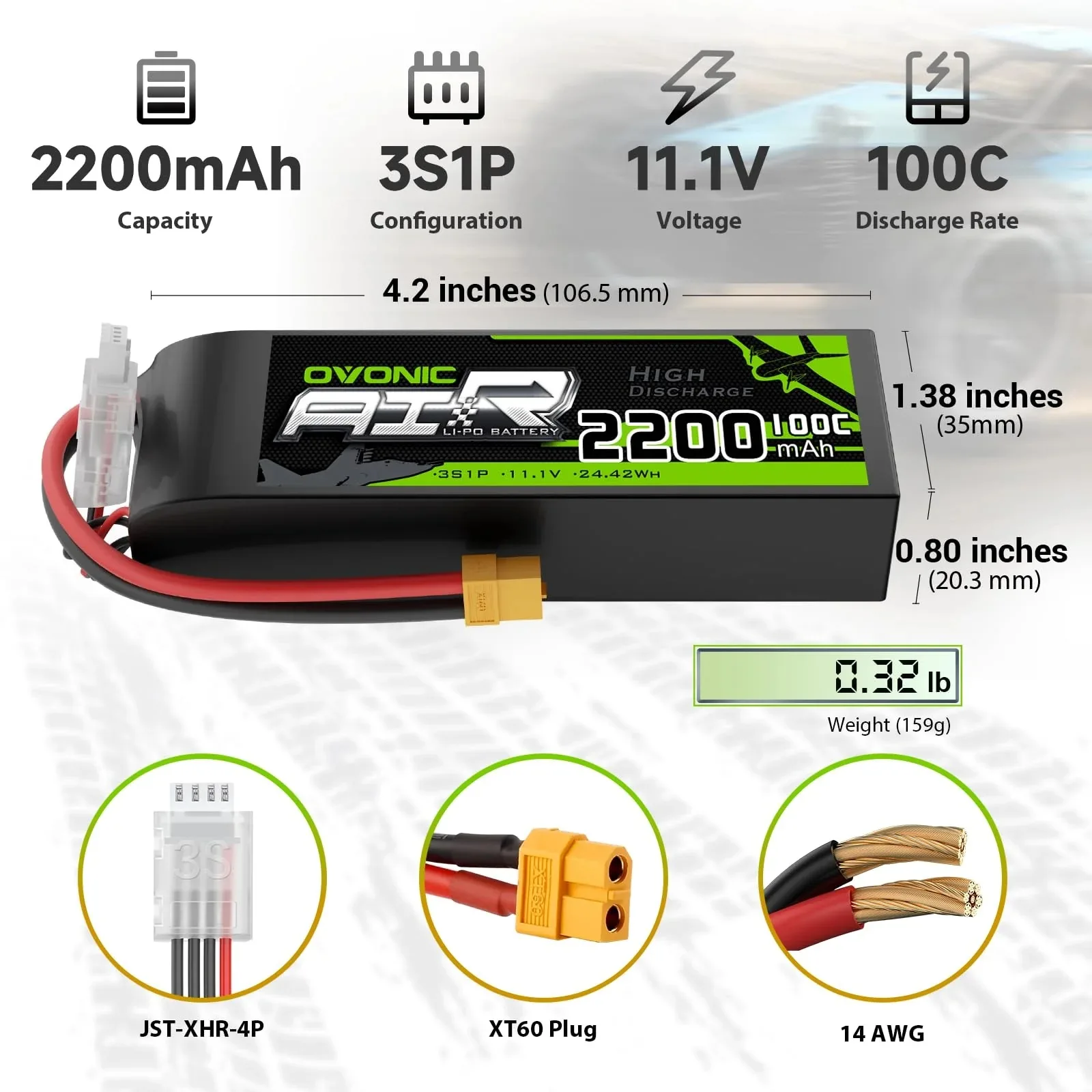 OVONIC 3S 100C 2200mAh 11.1V Lipo Battery for RC Airplane with Dean Connector And Lipo Voltage Checker Suitable for Small to Medium-Sized Aircraft