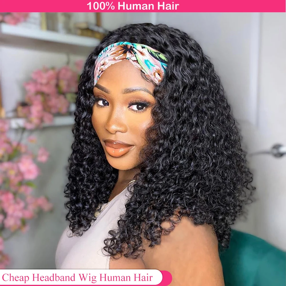 Curly Headband Wigs Human Hair Glueless Wig Human Hair Ready to Wear Deep Curly Remy Human Hair Wigs Headband Wig Human Hair