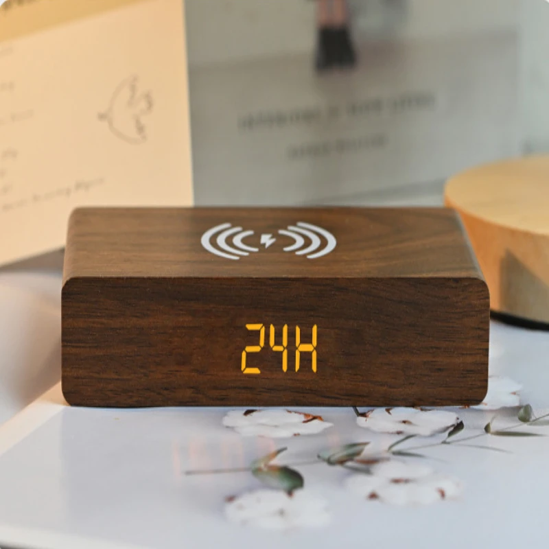 Alarm Clock with Wireless Charging Three Brightness Adjustment LED Display Multipurpose for Apartment Bedroom Gift Decor Desk