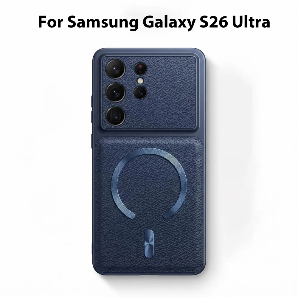 Luxuriöse matte Leder-Magnet-Silikon-Handyhülle für Samsung Galaxy S26 Ultra S25 FE S24 Plus mit Kameraschutz und weicher Rückseite