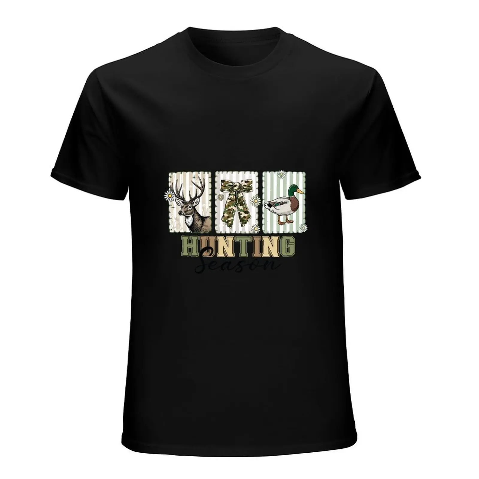 Buck Around Retro Western Deer Hunter Circular Print Black Tee Outdoor Sports Mens All-match Cotton Top