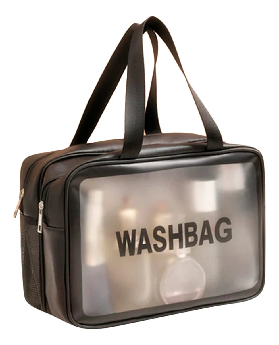 Bolsa Necessaire Preta Washbag Transparente Grande Praia Piscina Viagem