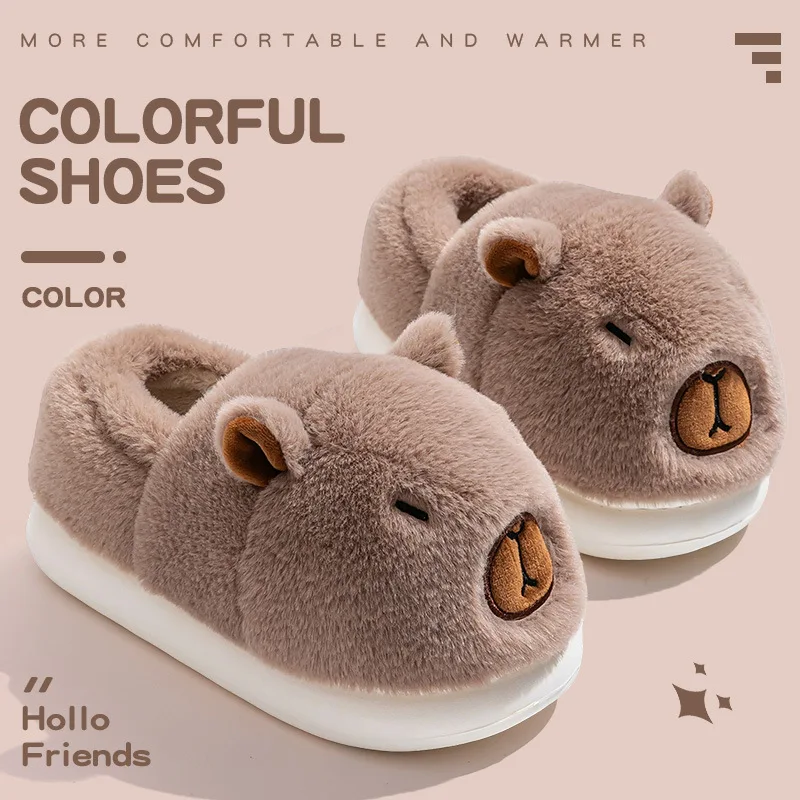 Plush Capybara Slippers Closed Toe Slippers Cute Thermal Home Slippers Comfortable Fluffy Couple Slippers Non-Slip for Men Women