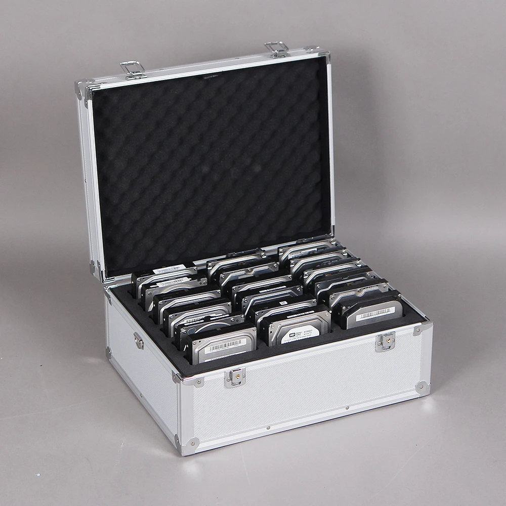 حقيبة تخزين HDD18-AL مقاس 40.8 × 31.2 × 18.4 سم من الألومنيوم الاحترافي - صندوق حمل آمن مقاوم للصدمات لمحركات الأقراص الصلبة مقاس 3.5 بوصة