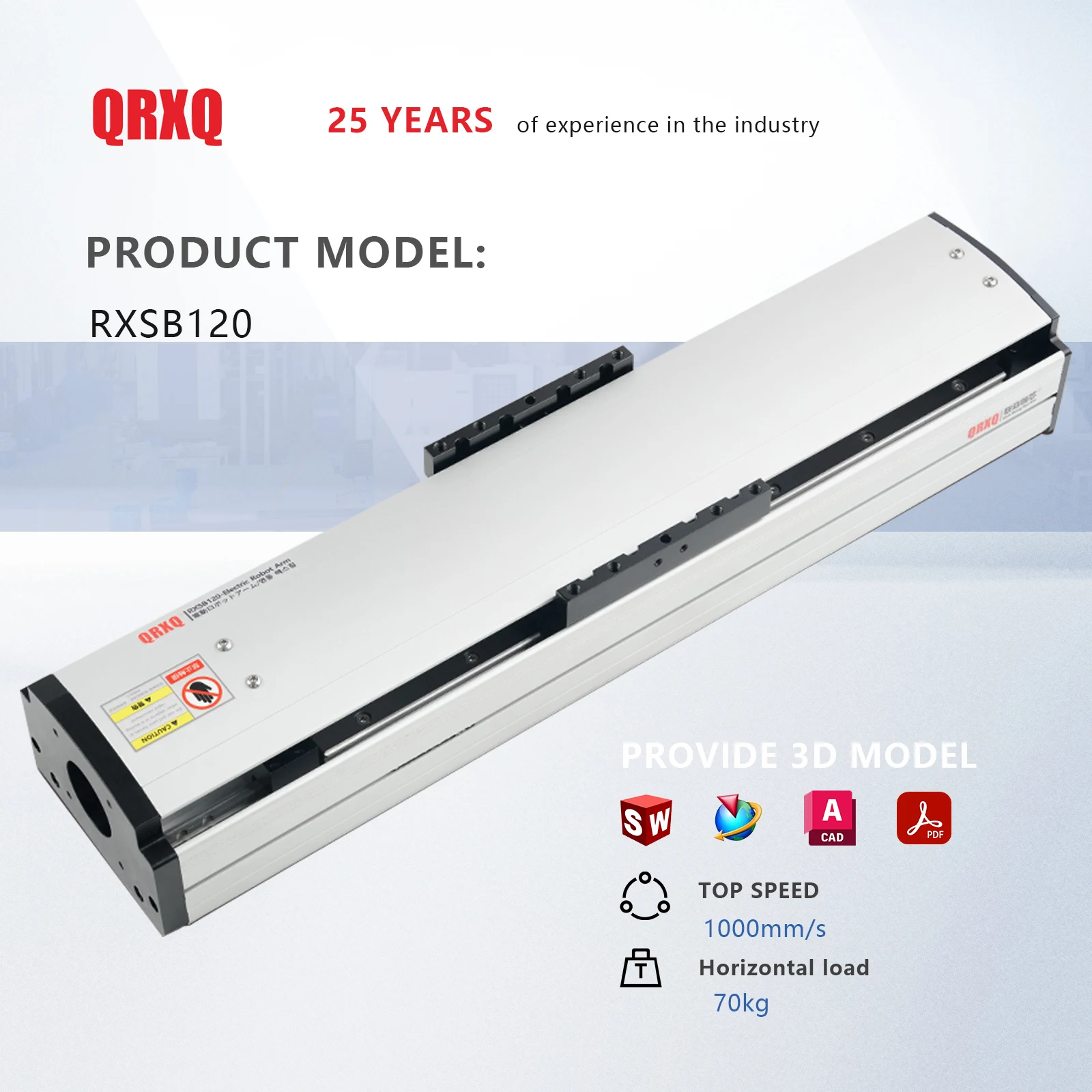 QRXQ RXSB120 50-1100MM Stroke 70KG Max speed 1000mm/s Laod CNC Parts Aluminum Extrusion Linear Rail 3d Printers Linear Actuator