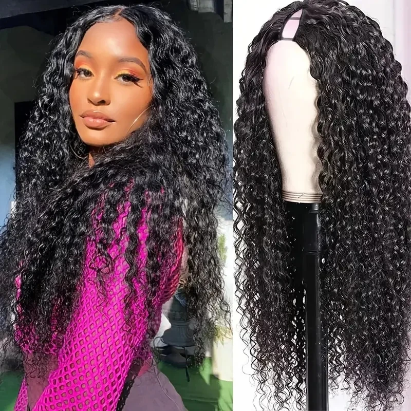 Aircabin V Part Wigs Kinky Curly Human Hair Wig For Black Women Thin Part High Quality Clip In Half Wig Machine Made V Part Wigs