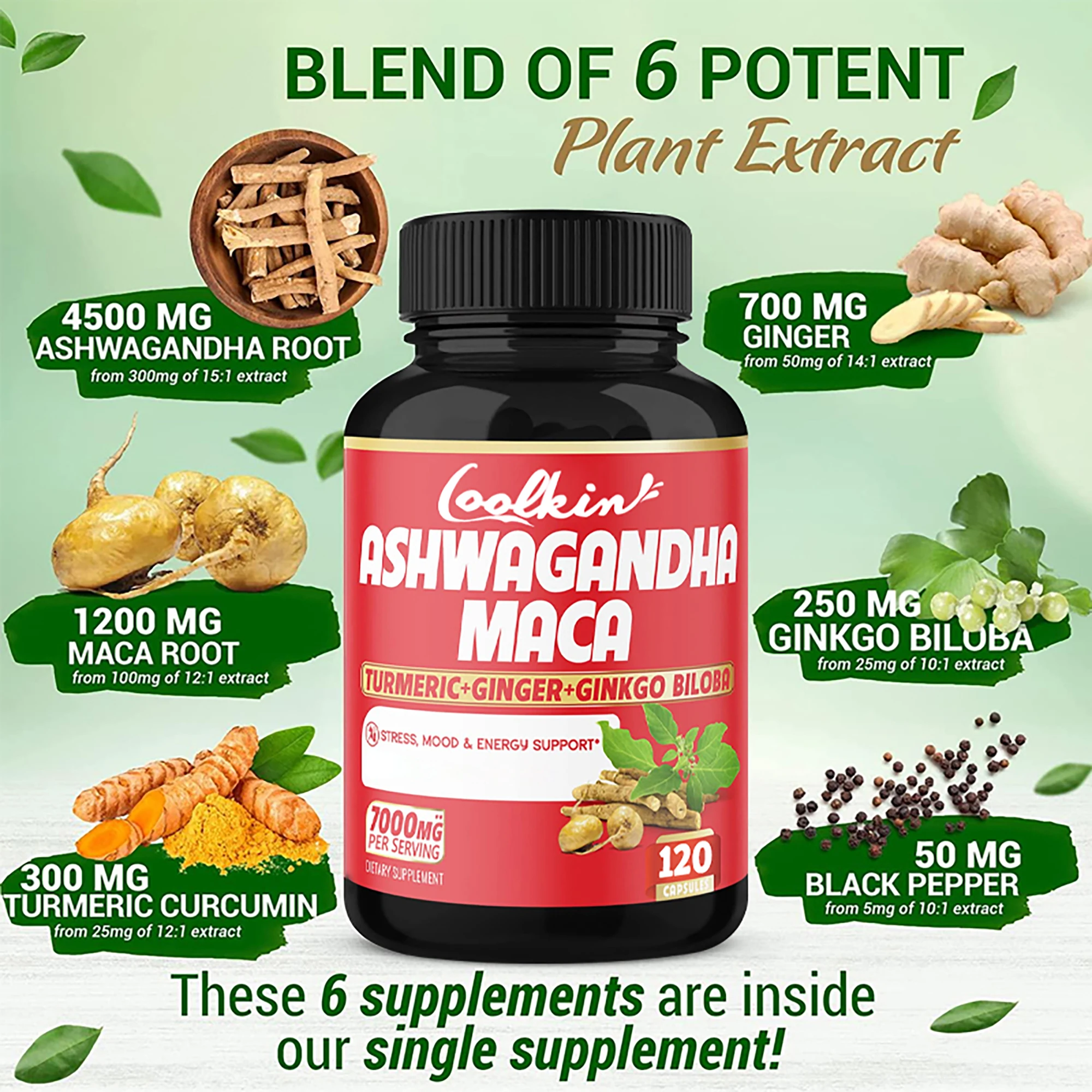 Ashwagandha & Maca-reponer energía, aliviar el estrés y la fatiga, mejorar la resistencia y el rendimiento atlético-120 cápsulas