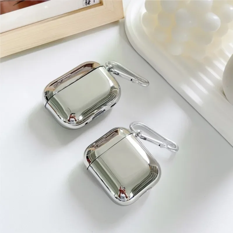 Étui Airpods 1 2 3 Pro, galvanoplastie, housse de protection pour Apple Airpods Pro 4, étui en métal argenté avec boîte porte-clés