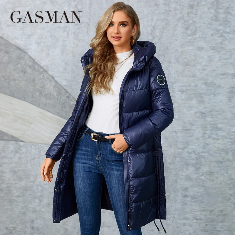 GASMAN-Chaqueta de plumón larga para mujer, abrigo de diseño clásico con cremallera, cinturón de pecho, bolsillo, Parkas de ocio, LD-21729, invierno, 2022