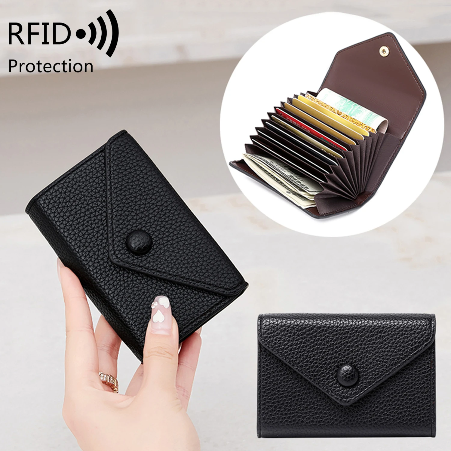 Modische kleine Geldbörse mit Lychee-Prägung, tragbarer Mini-Kreditkartenhalter, RFID-blockierender Umschlag, kurze Geldbörse, Organizer-Kartenetui