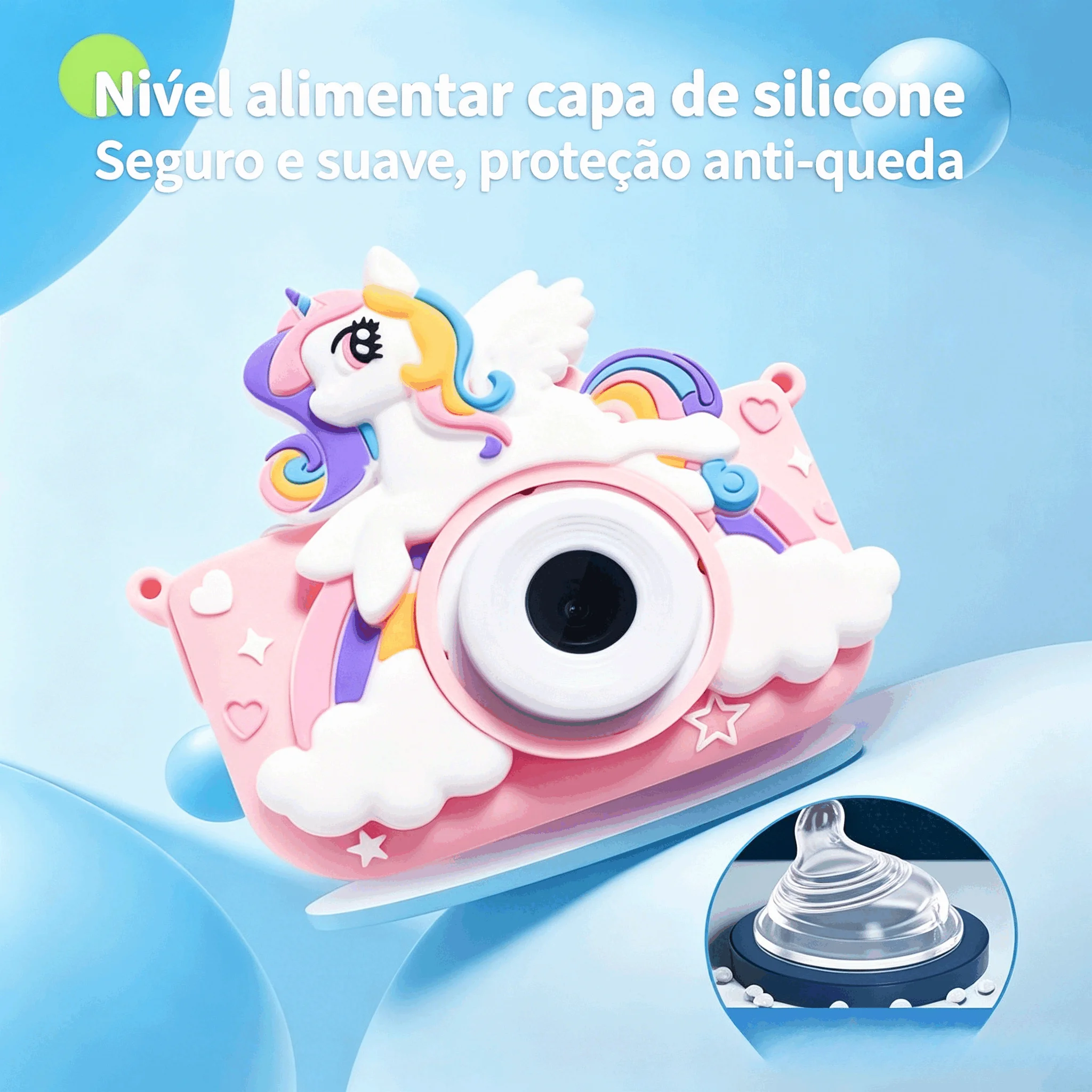 Mini Camera Digital Unicorn Com Capa De Silicone Para Crianças Fotos Vídeos E Jogos Divertidos