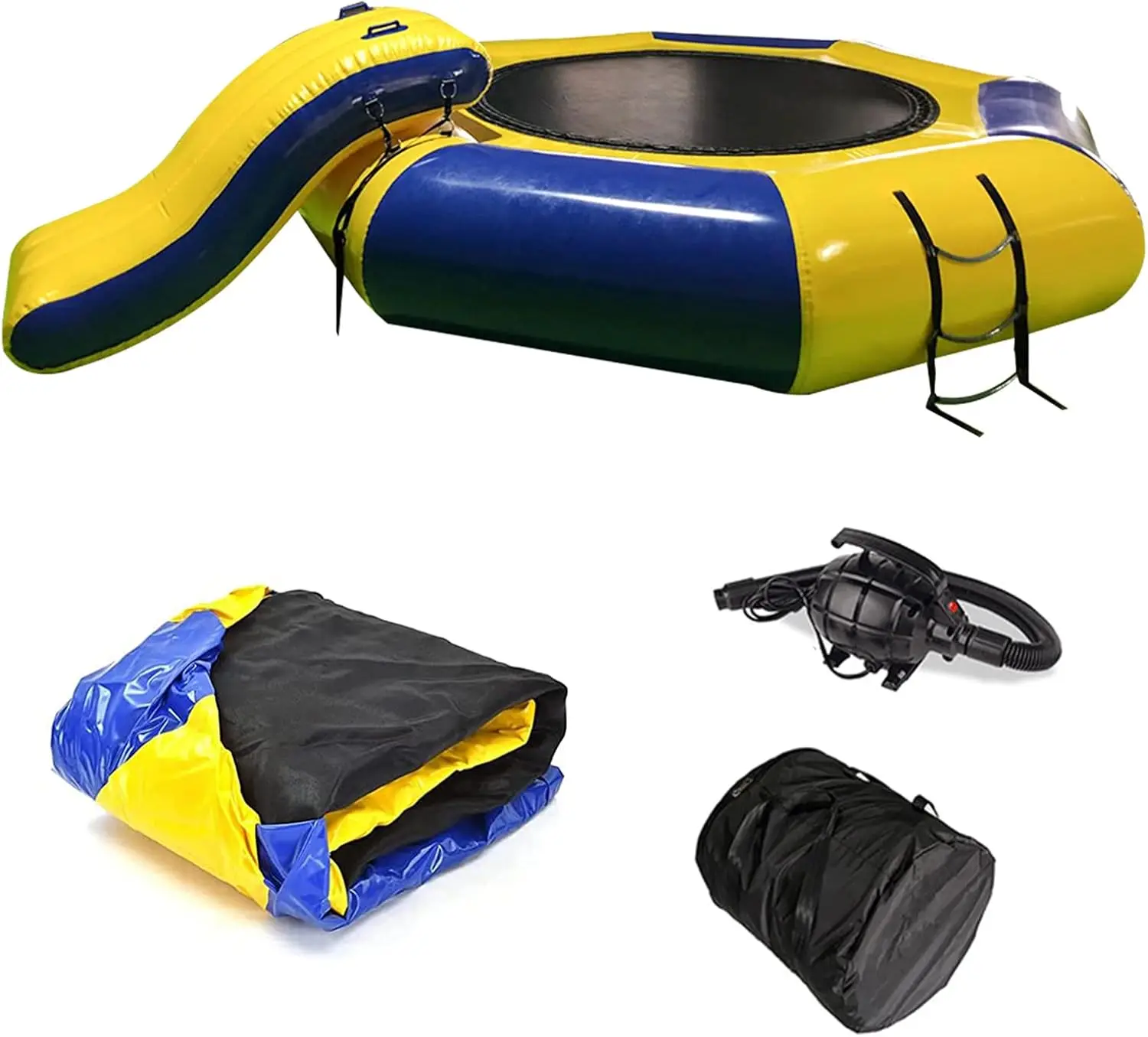 Grote 10/13/16FT opblaasbare watertrampoline en glijbaan / vrije tijd drijvende stuiterende zwemplatformtrampoline voor meren, zwembaden