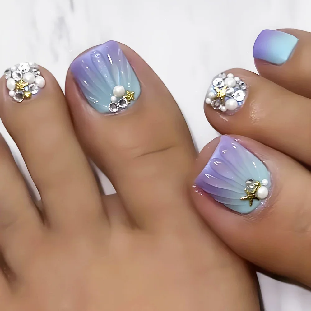 Sommer Strand Zehen falsche Nagel presse auf Nägeln 24 Stück gefälschte Nägel Set Shell Design