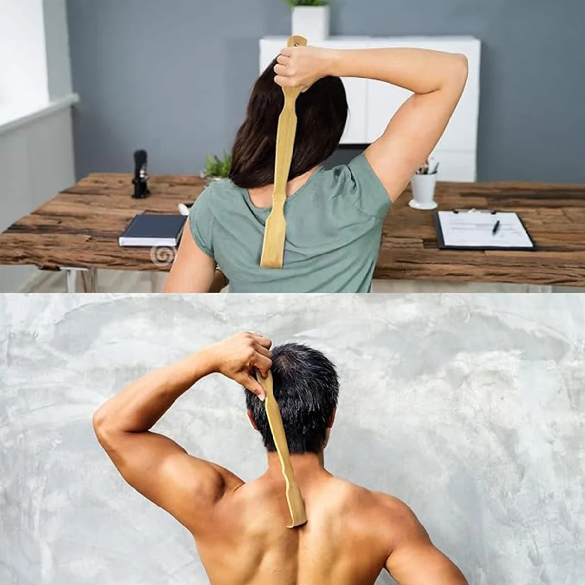 مجموعة أدوات تدليك الظهر من الخيزران مكونة من 3 قطع - مقبض طويل 18.3 بوصة، مادة طبيعية، هدية مثالية للعائلة