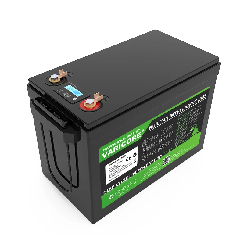 VariCore 24V 100Ah LiFePO4 Akku‑Pack 8‑S‑100A BMS mit LCD‑Display, Lithium‑Eisen‑Phosphat‑Akku für Wohnmobil, Golfwagen, Boot, Camping, Haus‑Solar‑Speicher, Inselsystem, EU‑Lager