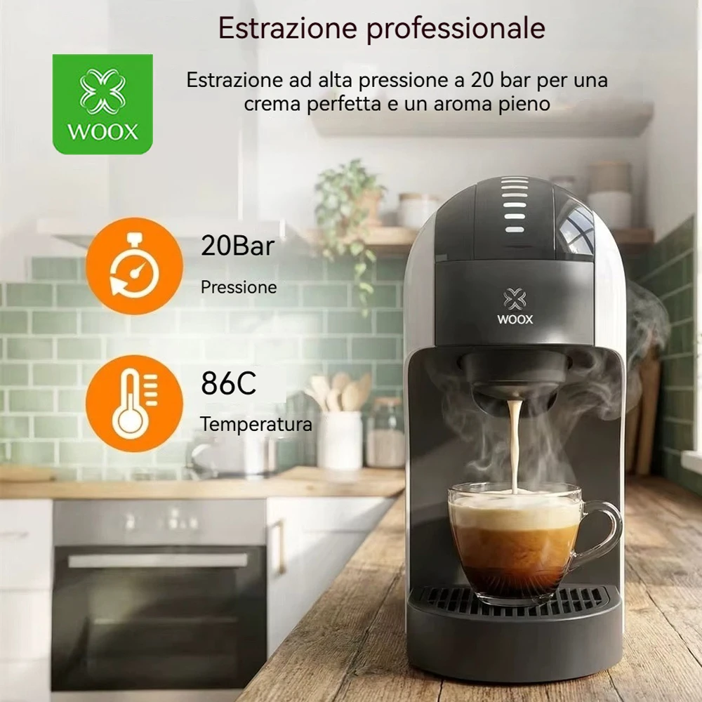 Machine à café automatique 1400 W, pression 20 bars, pour café moulu Dolce Gusto Nespresso, capacité 0,85 L, commande tactile, 7 volumes réglables, WOOX