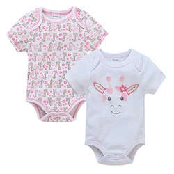 Kavkas Baby Girls Romper Summer 100%Cotton 2-Piece Set Pink Cartoo Printing Short Sleeve Kids Clothes barboteuse bébé garçon