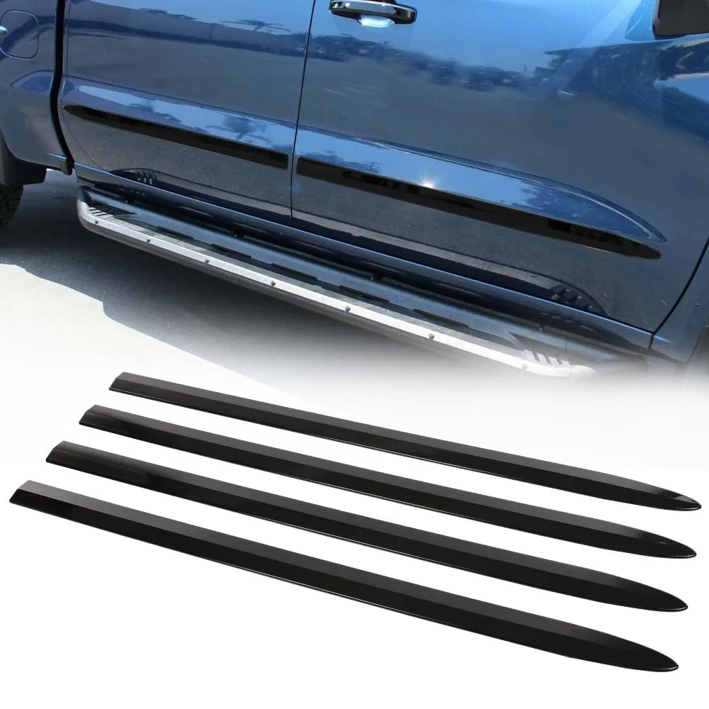 

4Pcs Body Side Molding Trim Fit for 2019 2020 2021 2022 Chevy Silverado Crew Cab Abs Plastic Black Strong Durable Sturdy Exterior