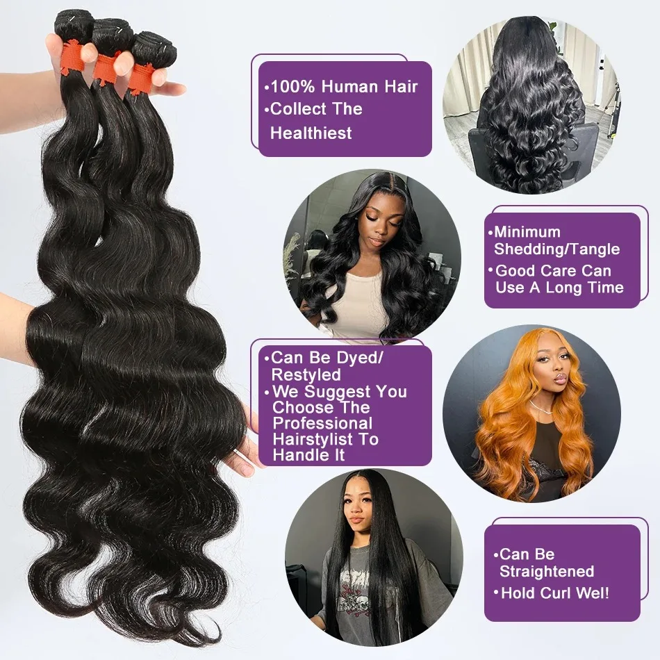 YKB-Bundles de cheveux humains Body Wave, Extensions de cheveux bruts indiens non transformés, Double proximité, Wn Virgin Weave, 3 Bundle Deals, 30 ", 40", 100%