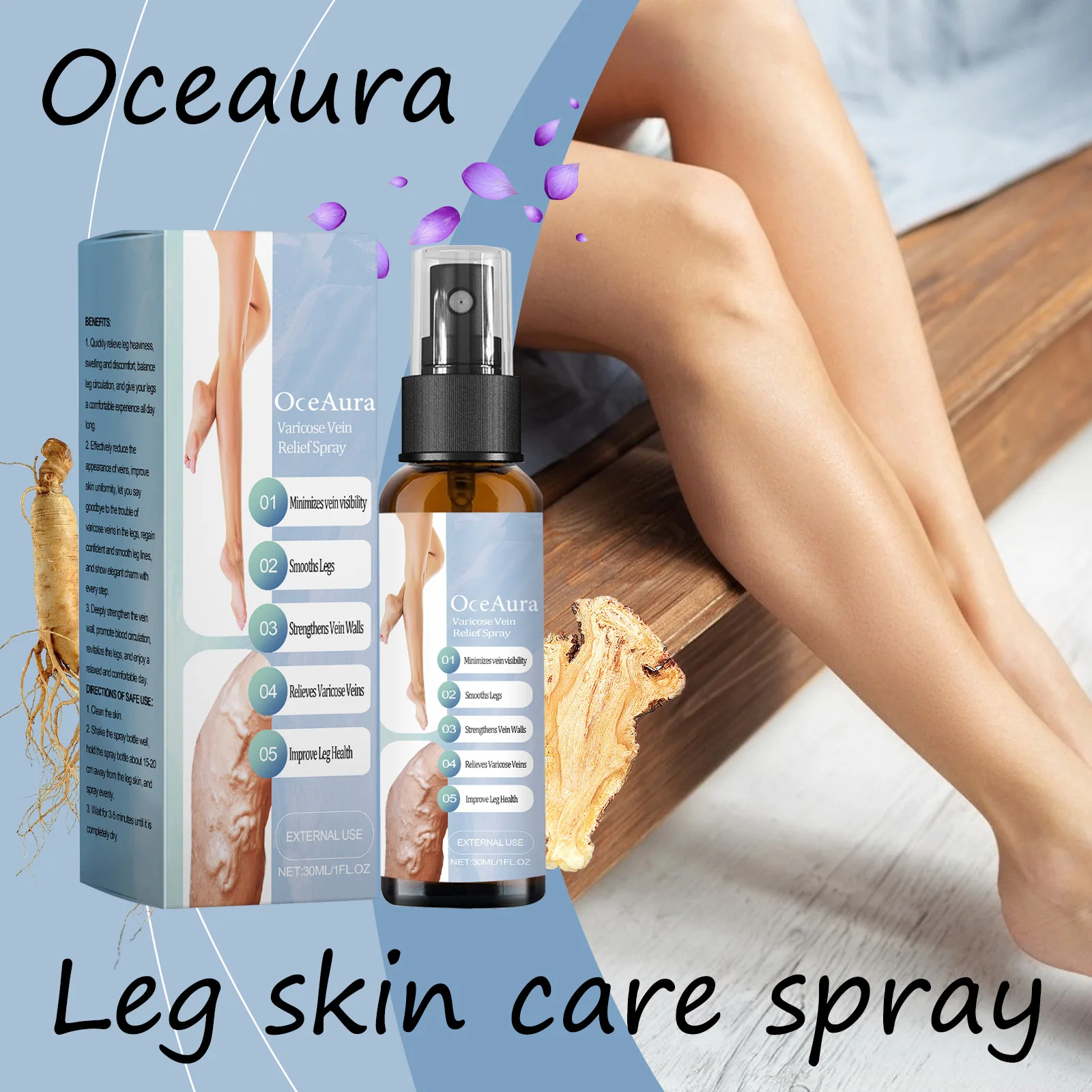 

Oceaura Body Care Spray Veins Care Nourishing Remove Spider Veins Relief Discomfort and Fatigue Soothing Leg Skin Care Spray