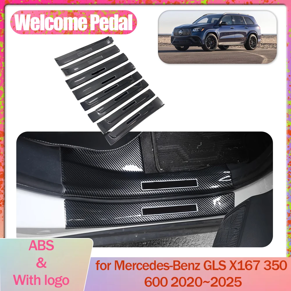 Car Welcome Pedal for Mercedes-Benz GLS X167 350 600 2020~2025 ABS Door Sill Scuff Threshold Guard Plate Trim Strips Accessories