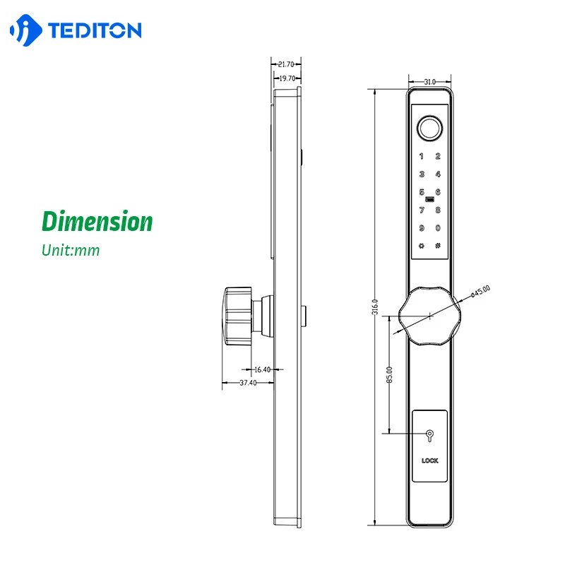 Waterproof TTLock Outdoor Gate Fingerprint Bluetooth APP RFID Code Keyless Electronic Smart Door Lock for Glass Aluminum Sliding