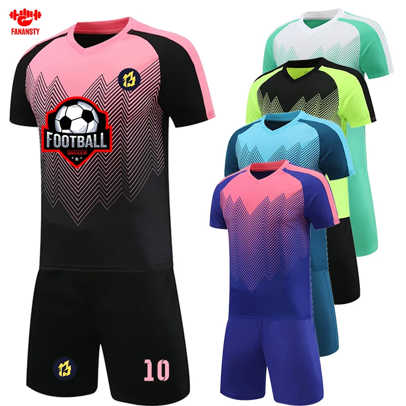 

New Season Short Sleeve Shirt & Shorts Soccer Jersey Sets for Men Kids Club Team Training Football Uniform Clothes Custom