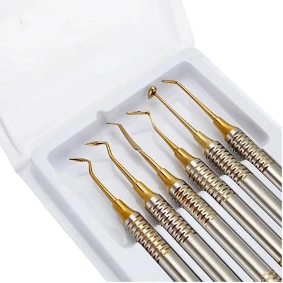 

Gold Titanium Coated Dental Composite Filling Instrument Kit 6 Pcs Restorative Basic Tools for Dental Care