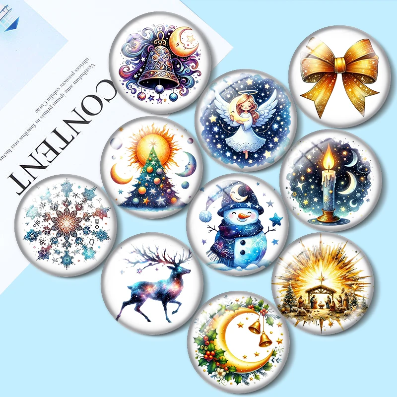 

Celestial Christmas 10pcs 12mm/18mm/20mm/25mm Round photo glass cabochon demo flat back Making findings