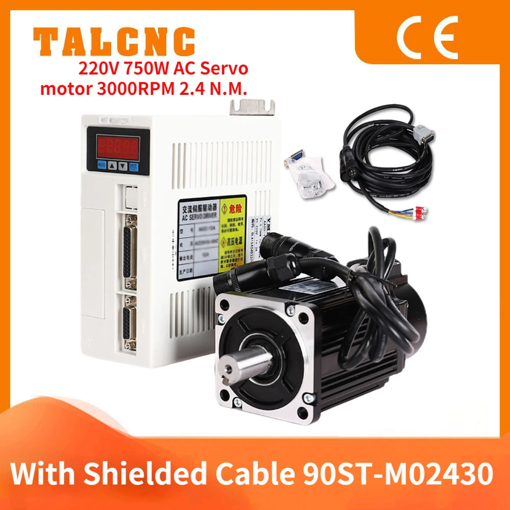 With Shielded Cable 90ST-M02430 220V 750W AC Servo motor 3000RPM 2.4 N.M. 0.75KW servomotor Single-Phase ac System