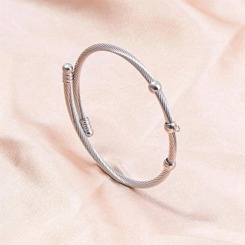 1Pc Proste koraliki ze stali nierdzewnej Twist Cable Wire Bransoletka dla kobiet Kpop Style Punk Otwarty nadgarstek Mężczyźni Bangle Biżuteria Akcesoria — zdjęcie 2