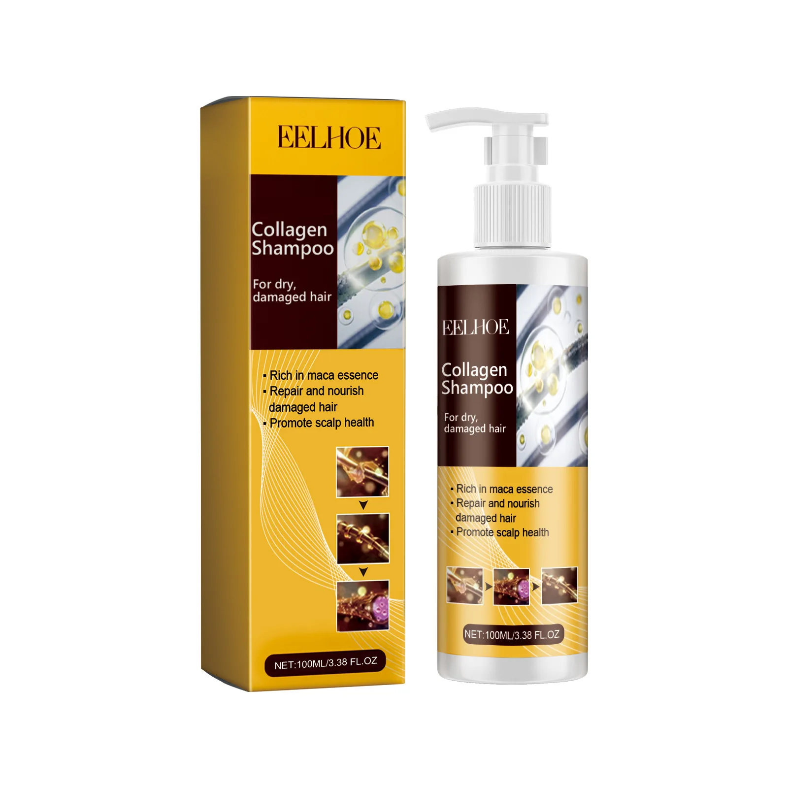 Collagen Shampoo Prevent Hair Loss Hair Breakage Treatment Nourish Hair Roots Frizzy Remover Smoothing Brightening Shampoo 100ml