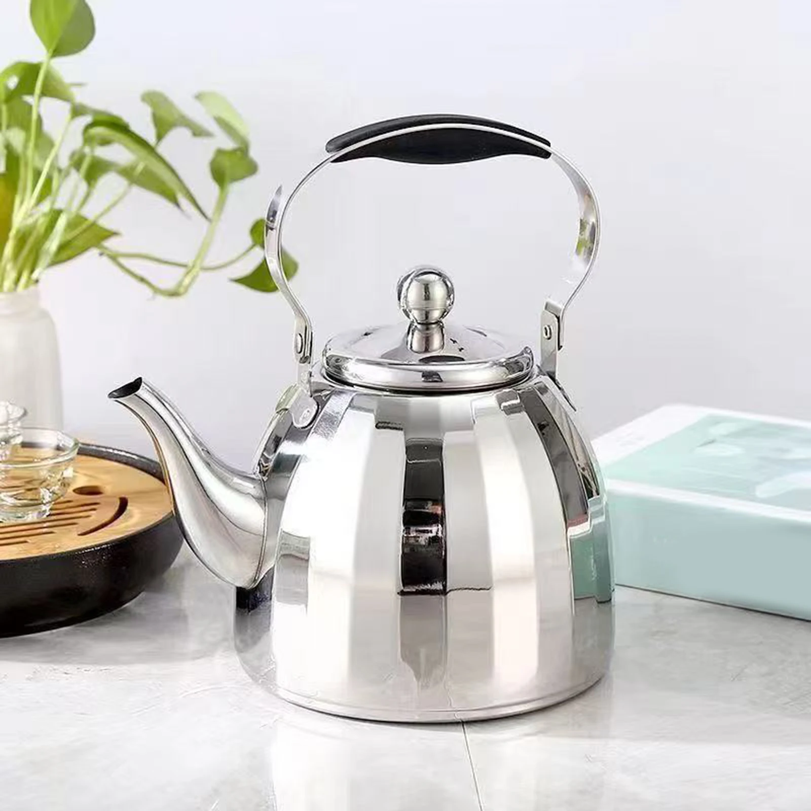 

2L Stainless Steel Teapot Metal Tea Kettle for Stovetop with Lifting Handle Removable Infuser Water Boiler for Home Cooking