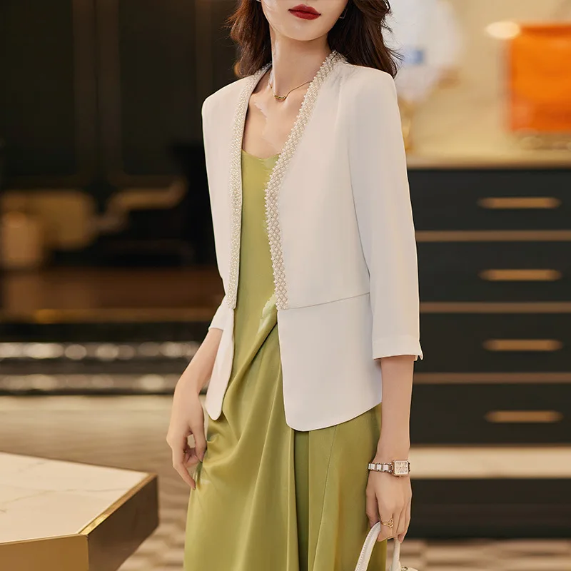 White Black Suit Coat Women Spring/Summer 2024 New Casual Female V-Neck Blazers