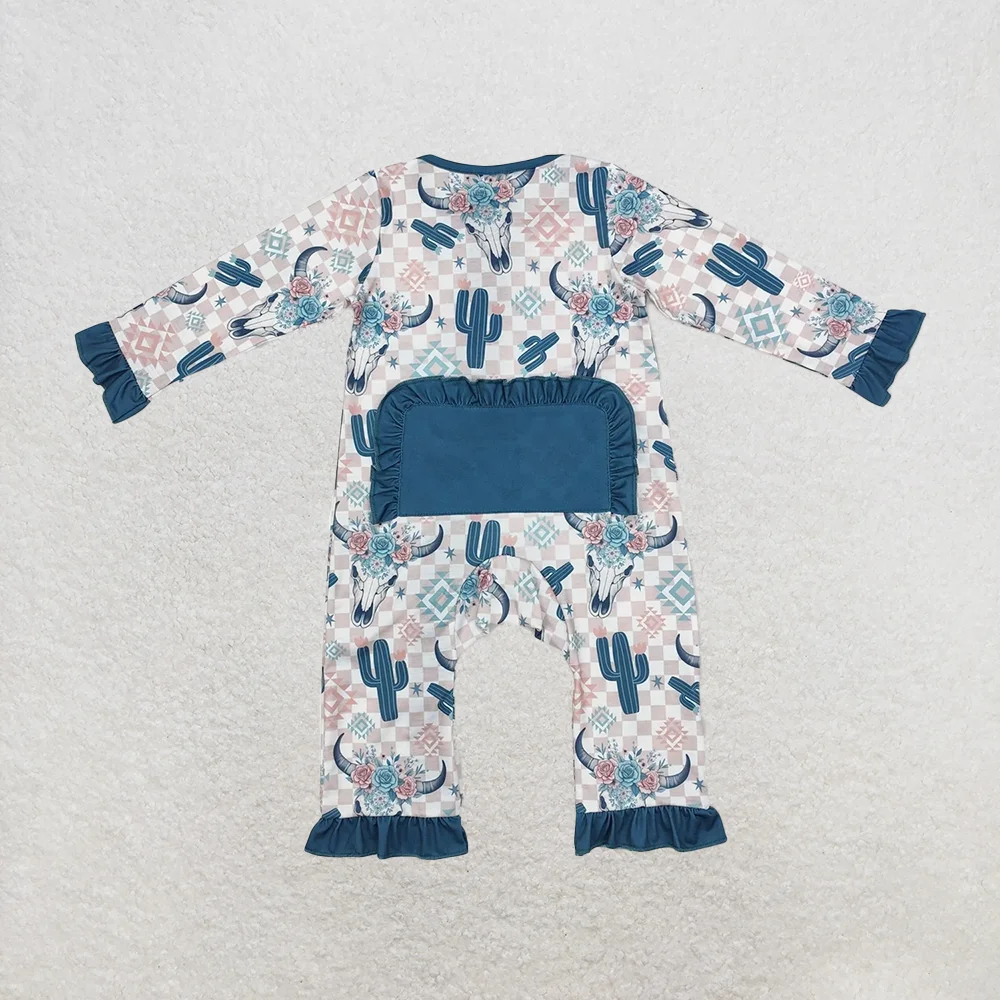 LR1446 Romper Musim Dingin Bayi Perempuan Romper Ritsleting Bambu Barat Aztec Kaktus Sapi Anak Perempuan Bayi
