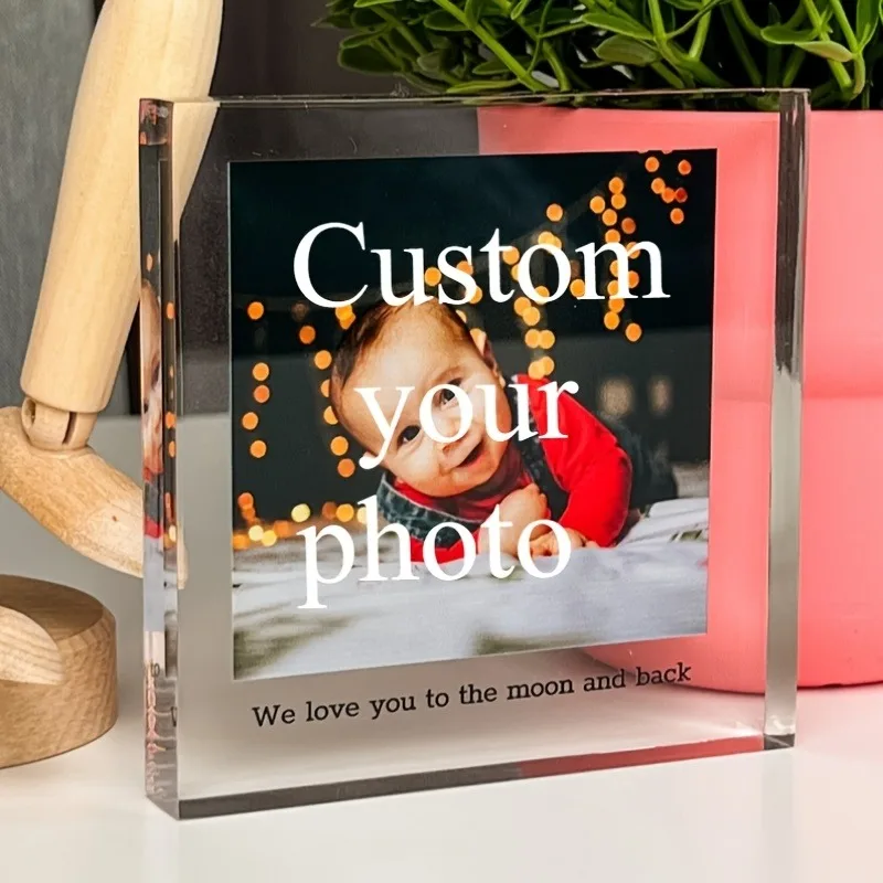 Custom Personal 2D Flat Acrylic Photo Block, Photo and Text Personalized, Bedroom Decor Gift, Standalone Photo Print Memory