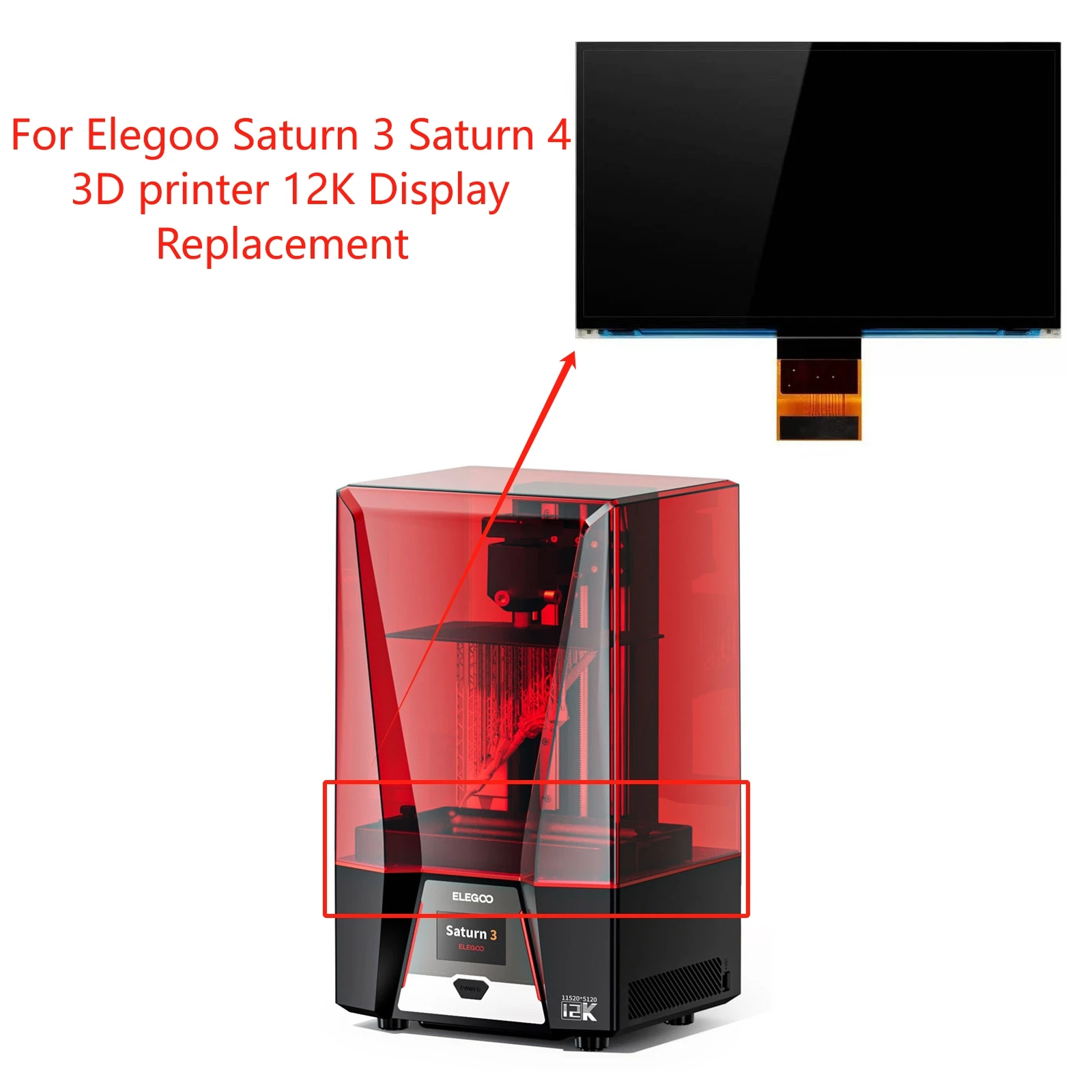 New 10.1 inch 12K 11520×5120 Monochrome LCD Screen for Elegoo Saturn 3 Saturn 4 3D Printer Display Replacement