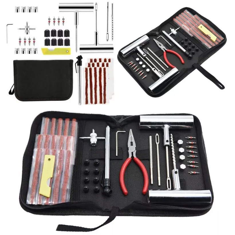 Kit de reparación de pinchazos de 46/62 piezas para coche y moto, juego de herramientas de reparación de neumáticos, accesorios para coche y motocicleta.
