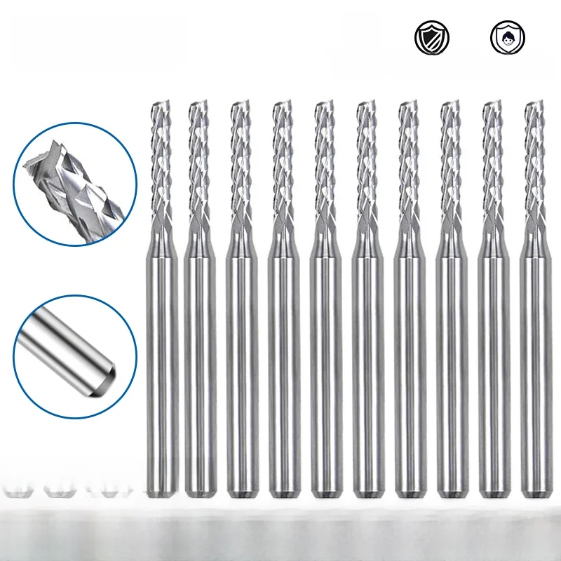 10 sztuk frez PCB 2.0/2.1/2.3/2.4/2.5mm frez kukurydziany węglik wolframu Mini CNC grawerowanie Bit frezy trzpieniowe — zdjęcie 2