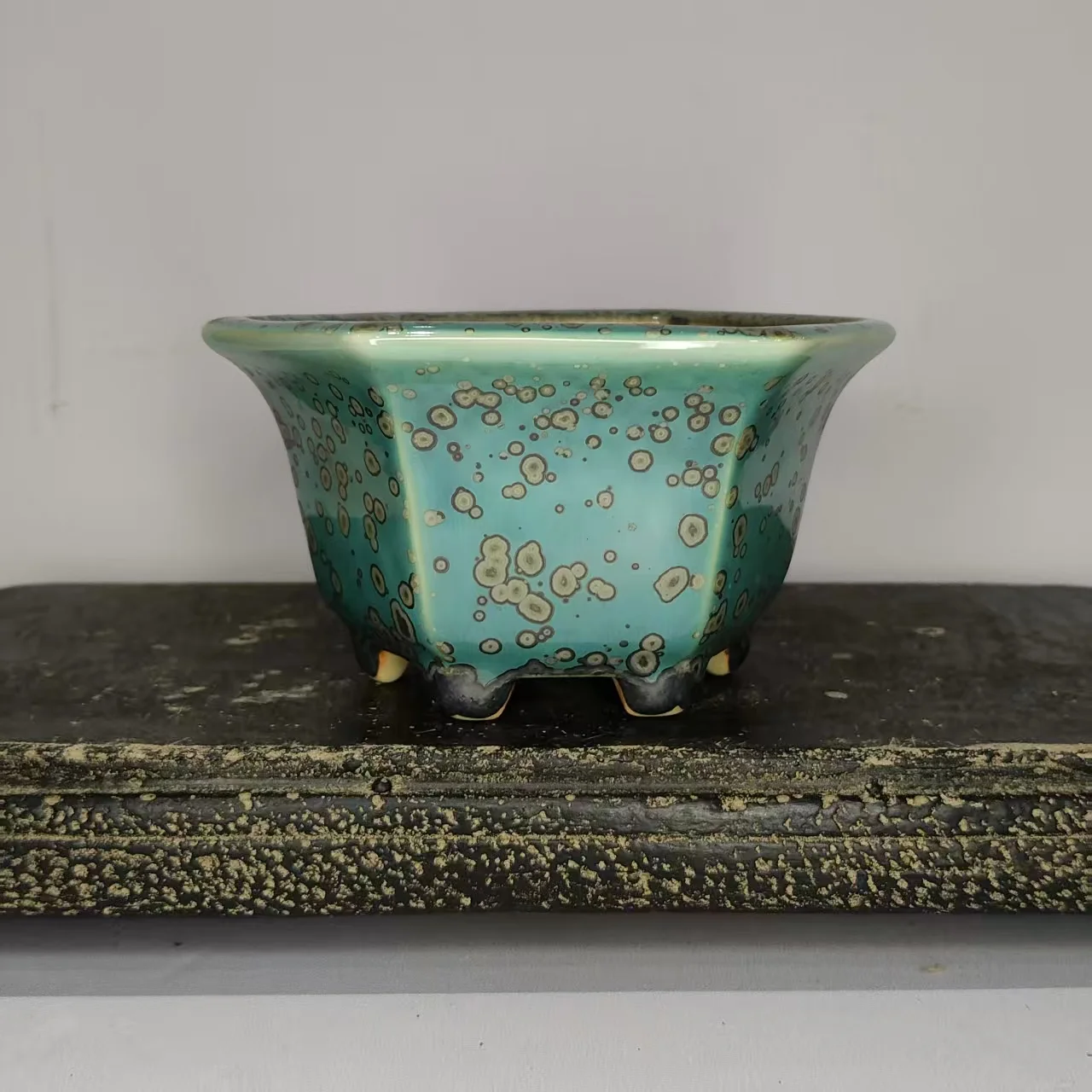 Hexagonal high-tem Glazed Creamic Bonsai Pot