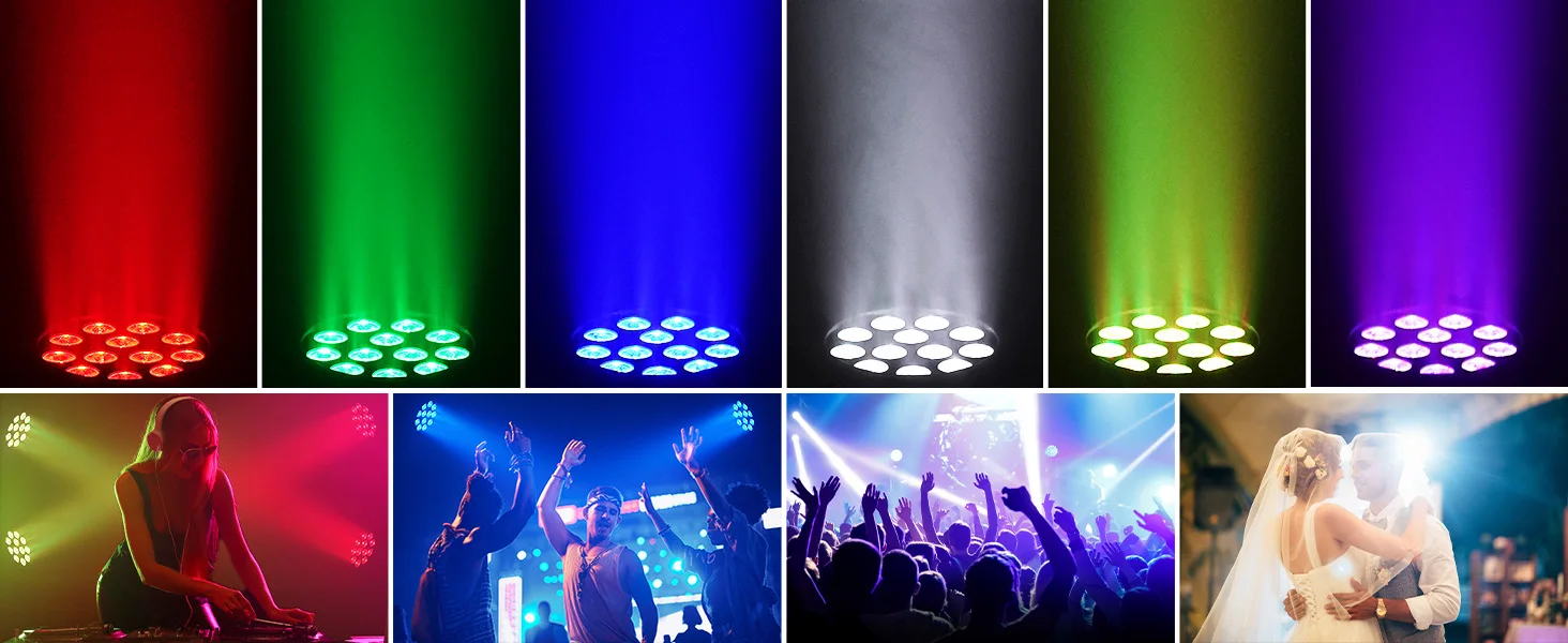 LeLeght 4Pcs 12LED Mini RGB Wireless Rechargeable Par Light LED Par Light Rechargeable Show Lights for Concert Party Wedding Bar
