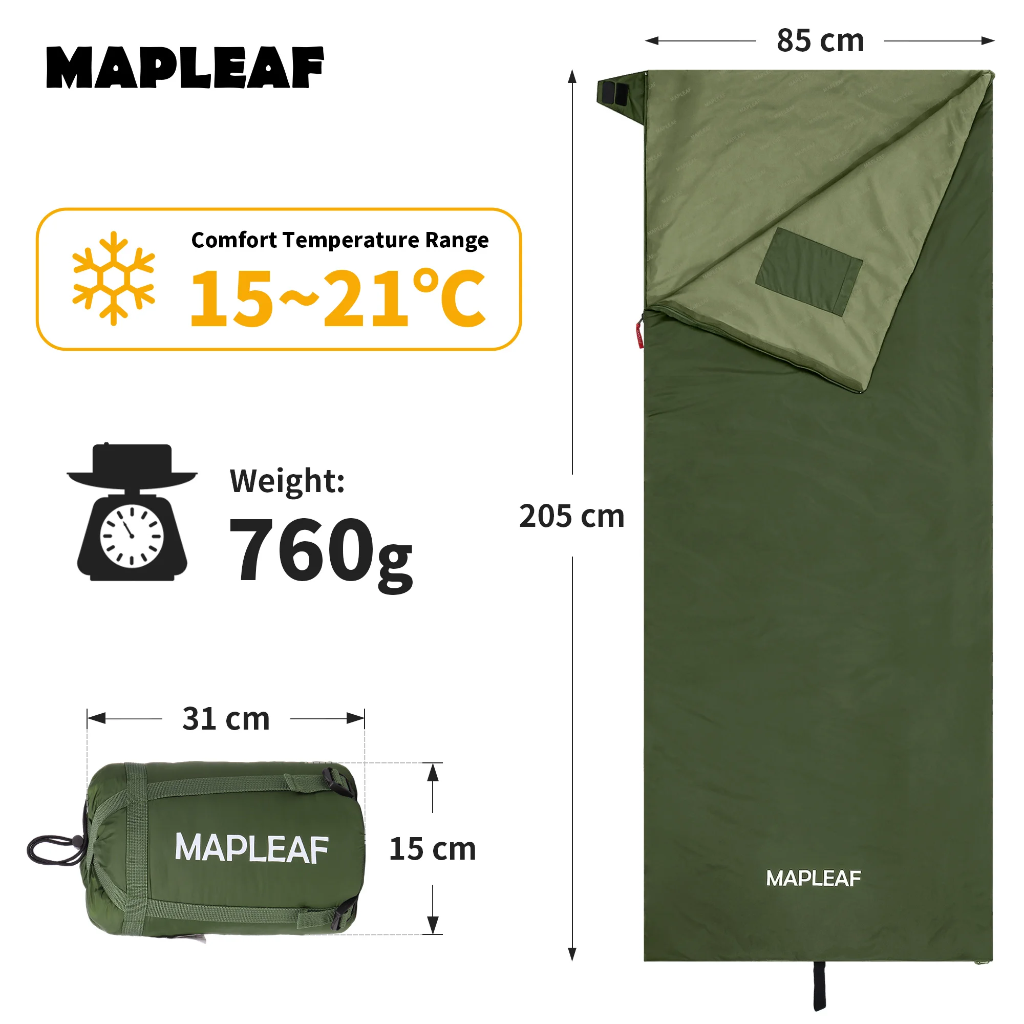 MAPLEAF slaapzak, ultralicht, draagbaar, waterdicht, geschikt voor buiten, zomer, envelopvorm, katoen, campingslaapzak.