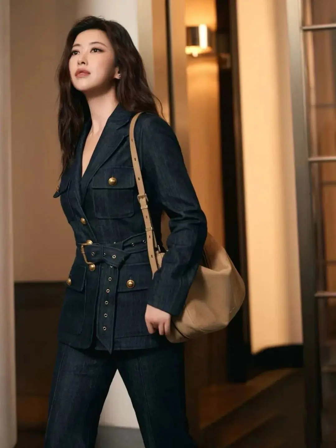 

Women's elegant pants suit with belt